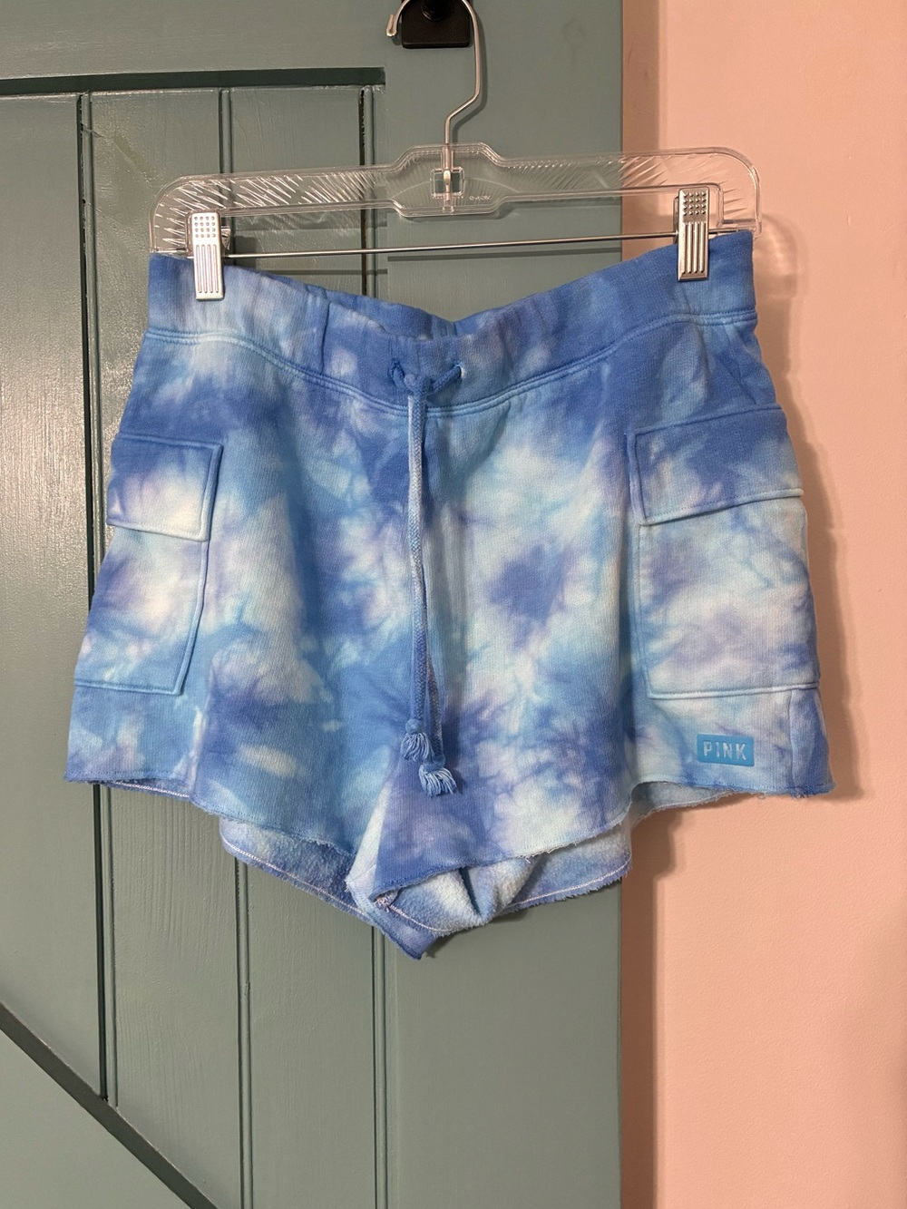 PINK Victoria's Secret Light Blue Tie-Dye Lounge Shorts with Cargo Pockets